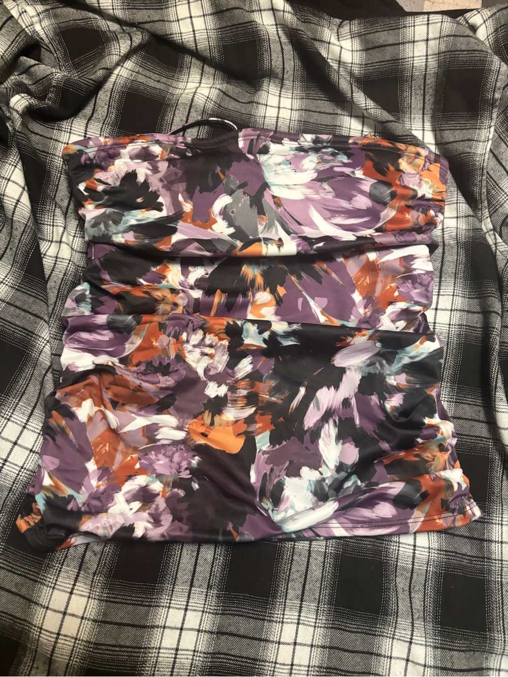 VENUS Purple Floral Bandeau Swim Top with Orange and Black Accents